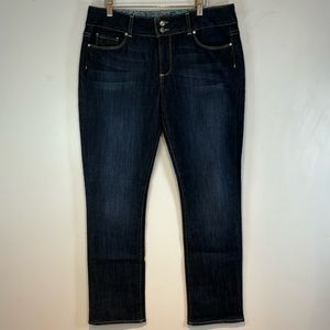 PAIGE “hidden hills” mid-rise dark wash denim straight leg jeans size 32